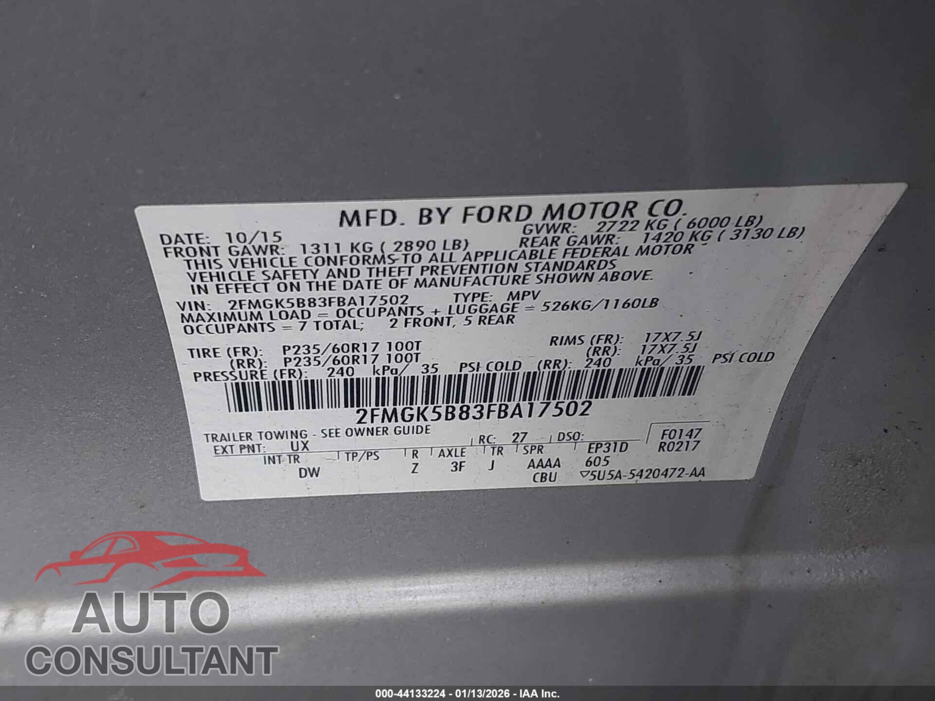 FORD FLEX 2015 - 2FMGK5B83FBA17502