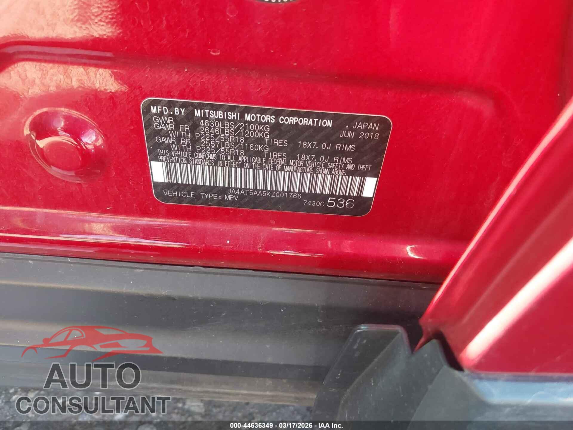 MITSUBISHI ECLIPSE CROSS 2019 - JA4AT5AA5KZ001766