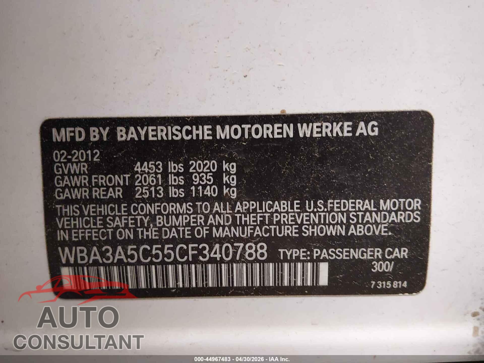 BMW 328I 2012 - WBA3A5C55CF340788