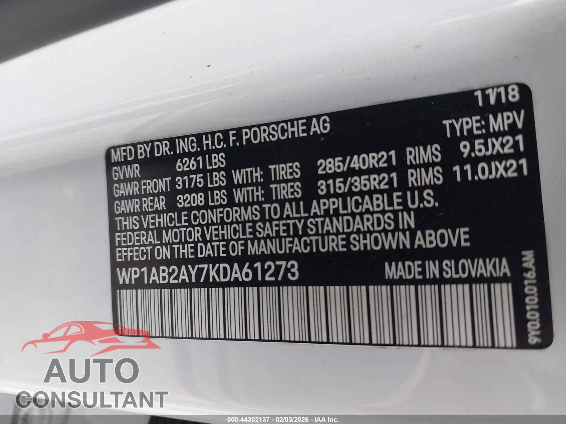 PORSCHE CAYENNE 2019 - WP1AB2AY7KDA61273