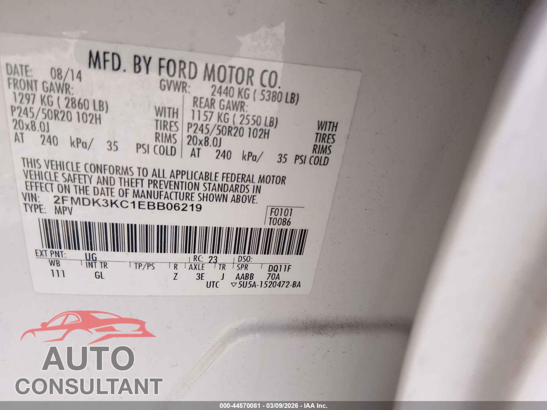 FORD EDGE 2014 - 2FMDK3KC1EBB06219