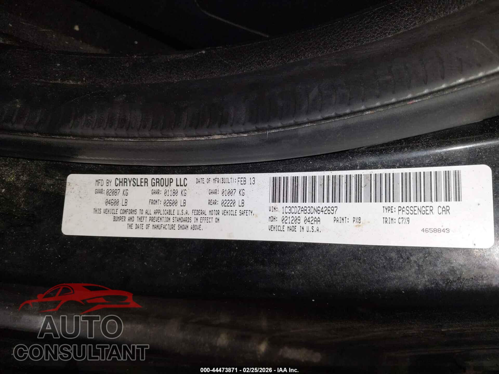 DODGE AVENGER 2013 - 1C3CDZAB3DN642697