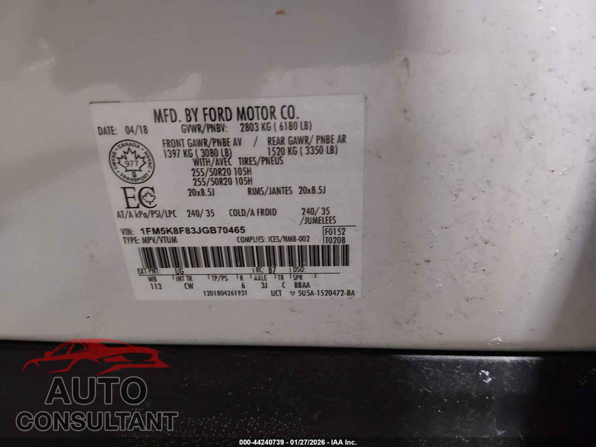 FORD EXPLORER 2018 - 1FM5K8F83JGB70465