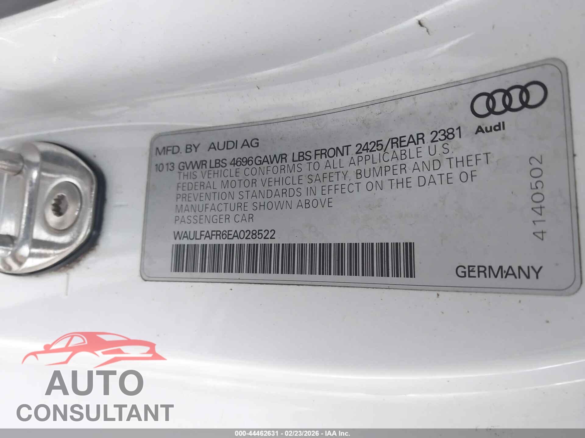 AUDI A5 2014 - WAULFAFR6EA028522