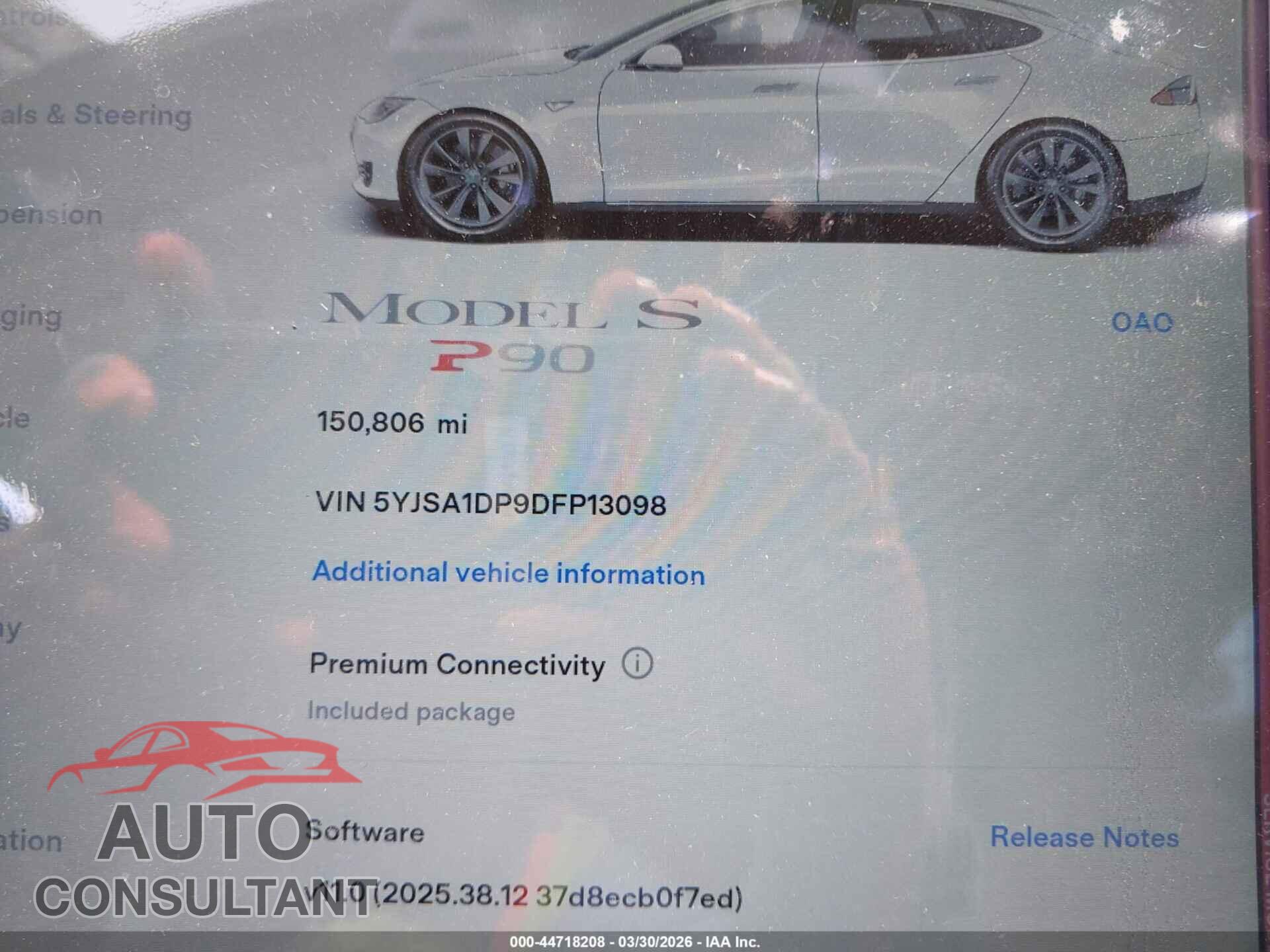 TESLA MODEL S 2013 - 5YJSA1DP9DFP13098