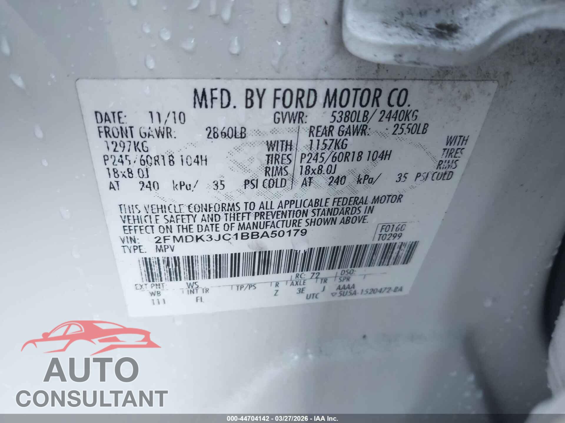 FORD EDGE 2011 - 2FMDK3JC1BBA50179