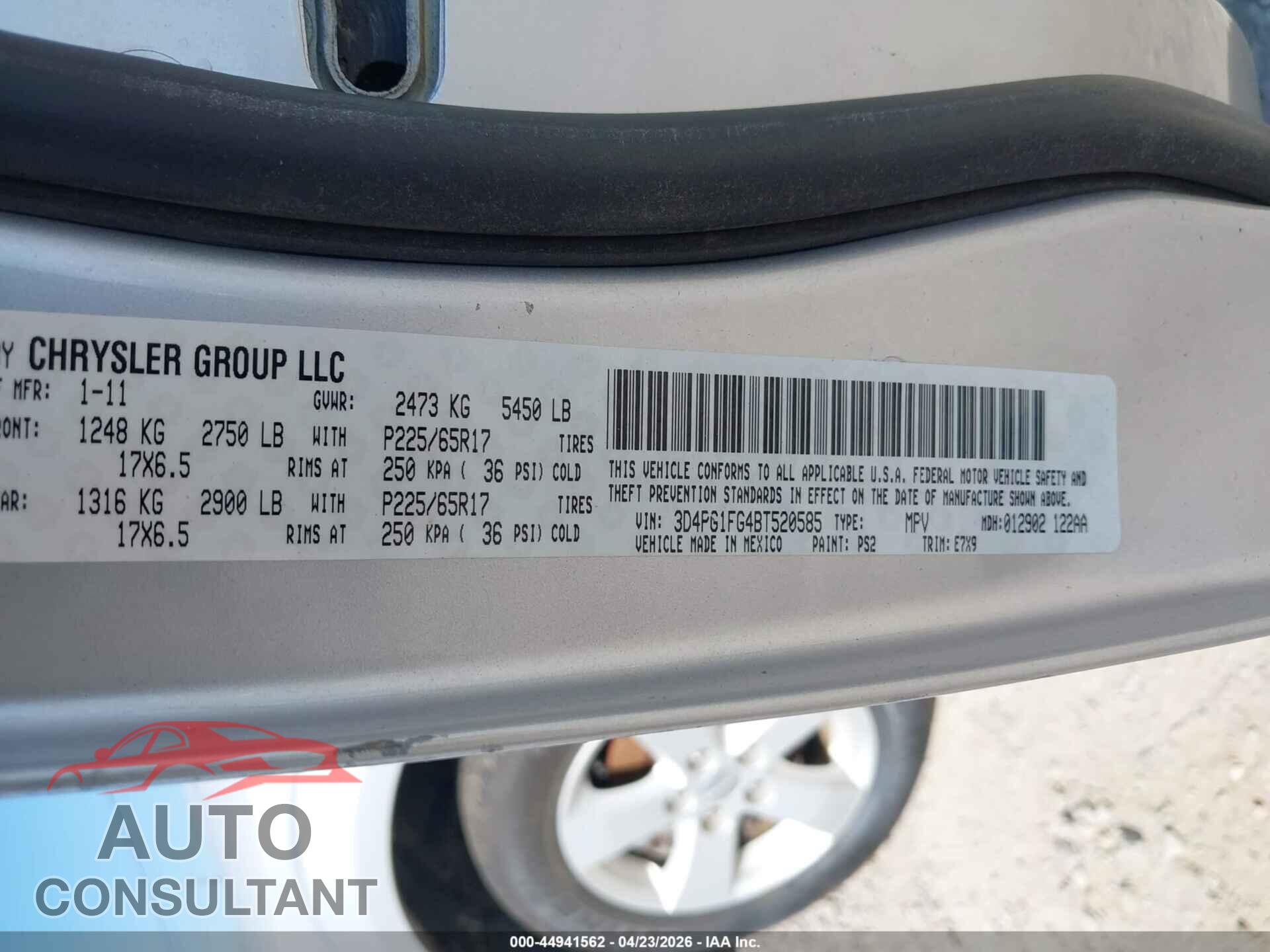 DODGE JOURNEY 2011 - 3D4PG1FG4BT520585