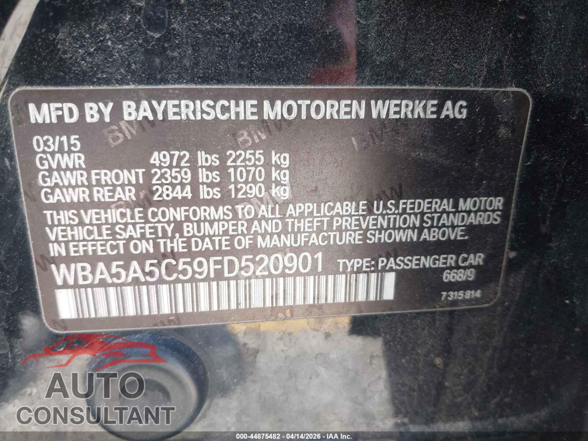 BMW 528I 2015 - WBA5A5C59FD520901