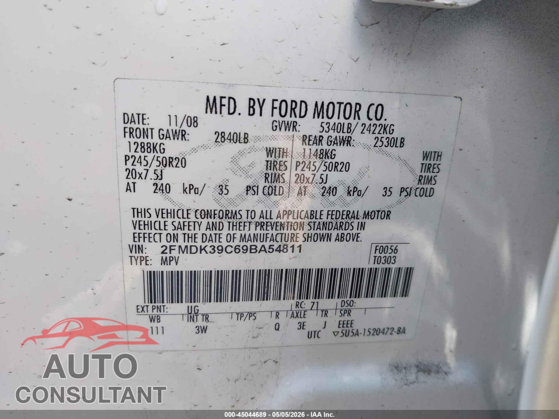 FORD EDGE 2009 - 2FMDK39C69BA54811
