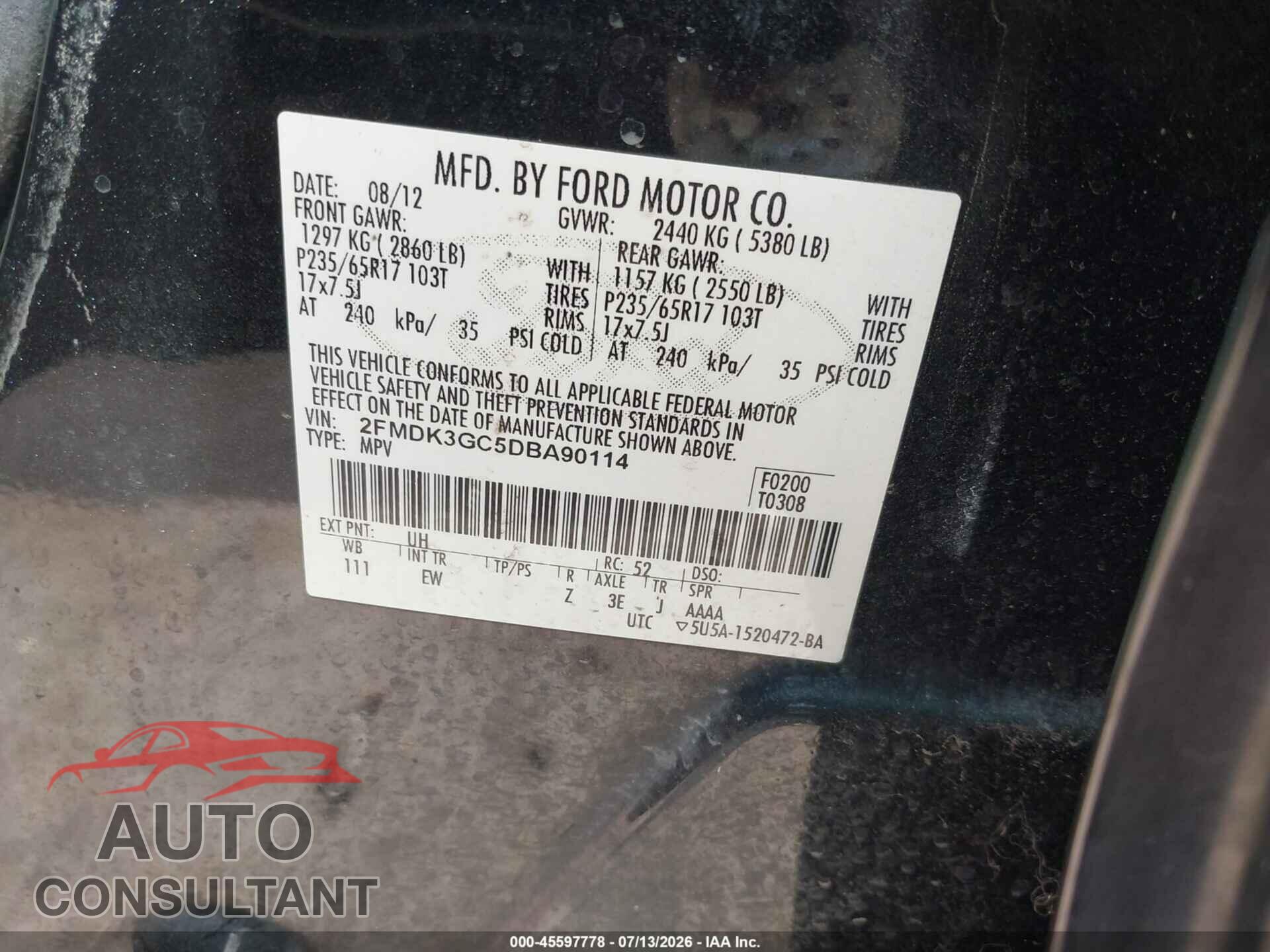 FORD EDGE 2013 - 2FMDK3GC5DBA90114