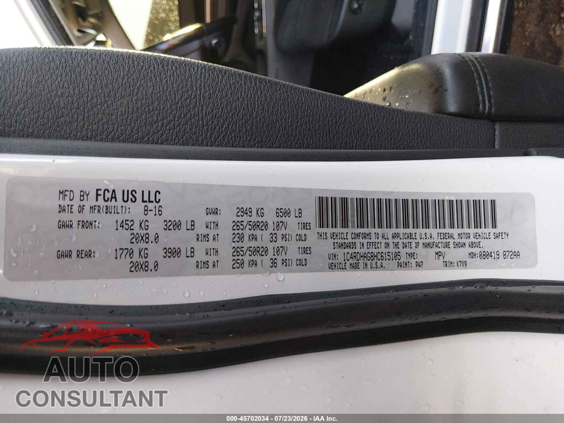 DODGE DURANGO 2017 - 1C4RDHAG8HC615105