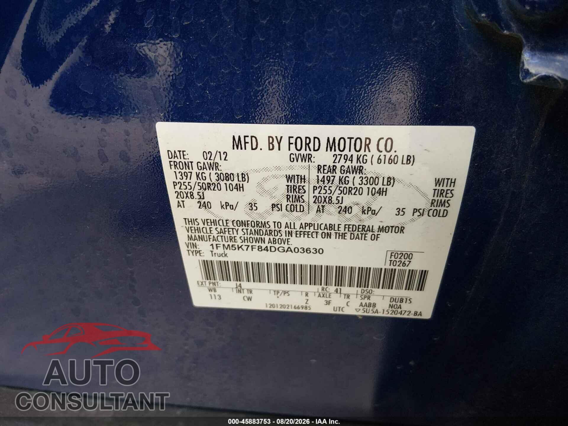 FORD EXPLORER 2013 - 1FM5K7F84DGA03630