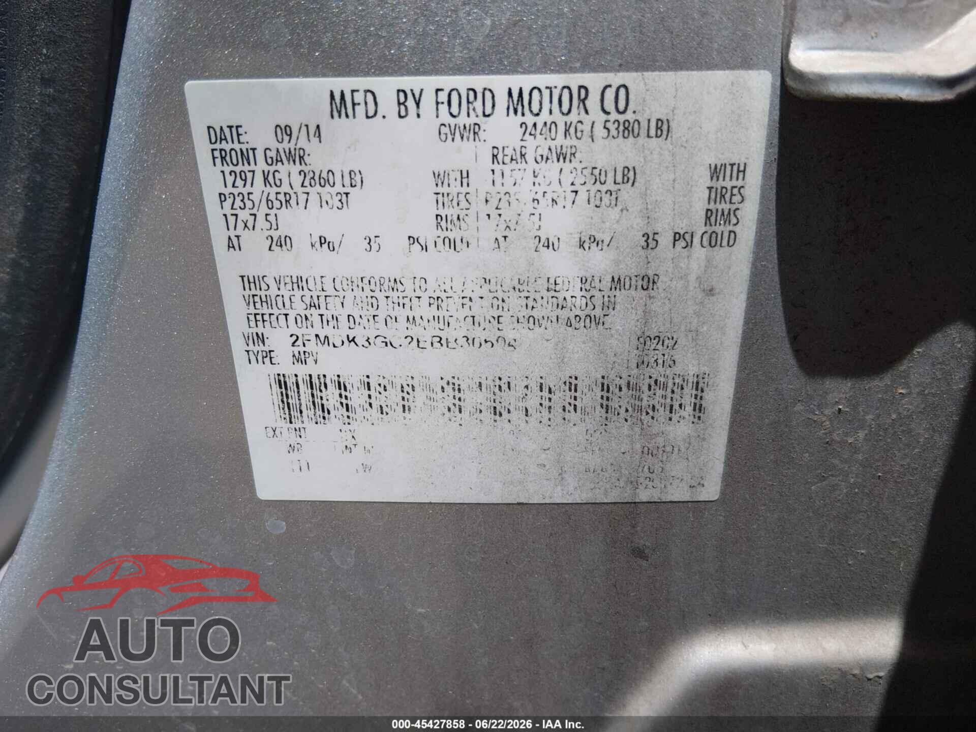 FORD EDGE 2014 - 2FMDK3GC2EBB30604