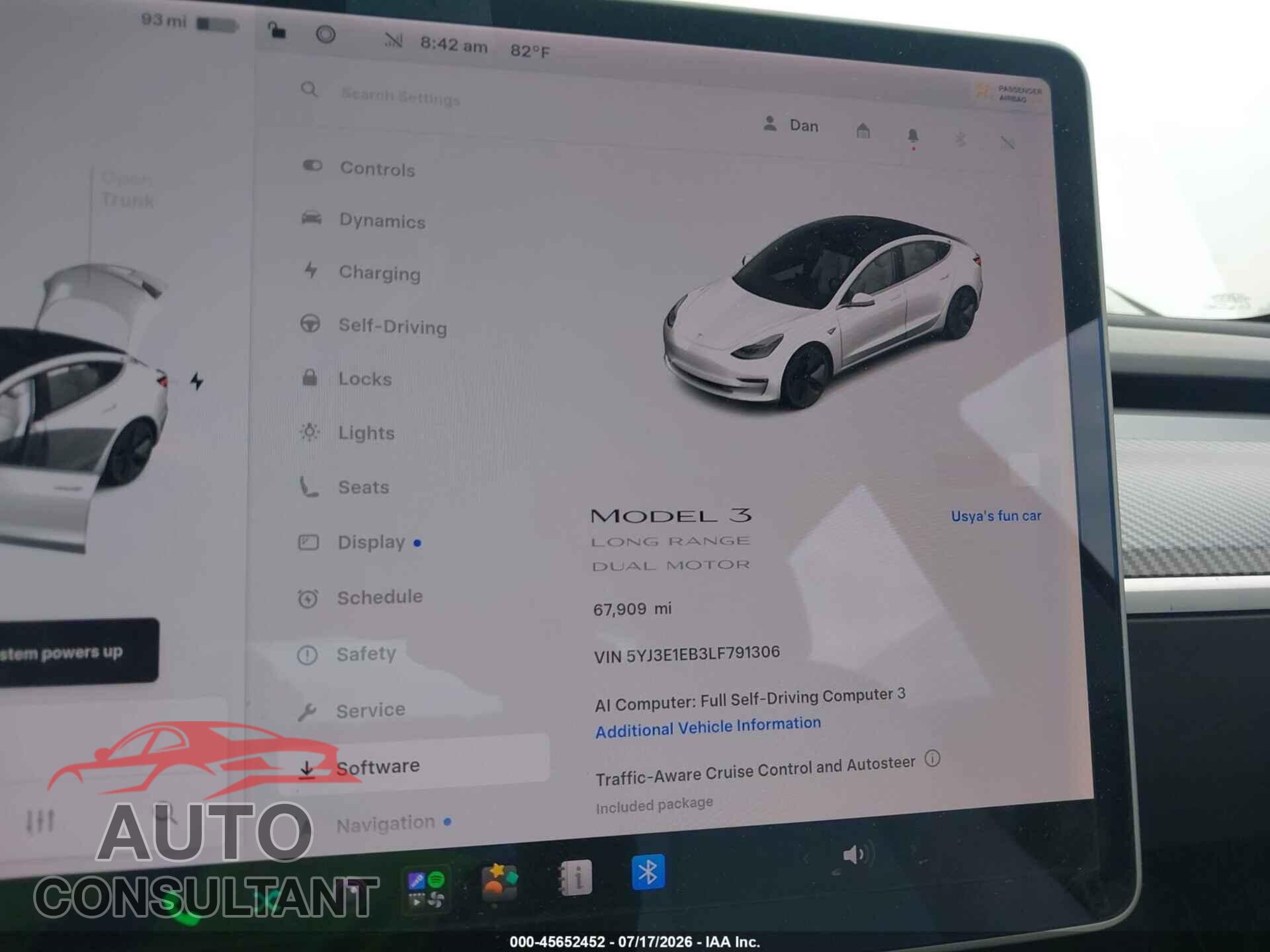 TESLA MODEL 3 2020 - 5YJ3E1EB3LF791306