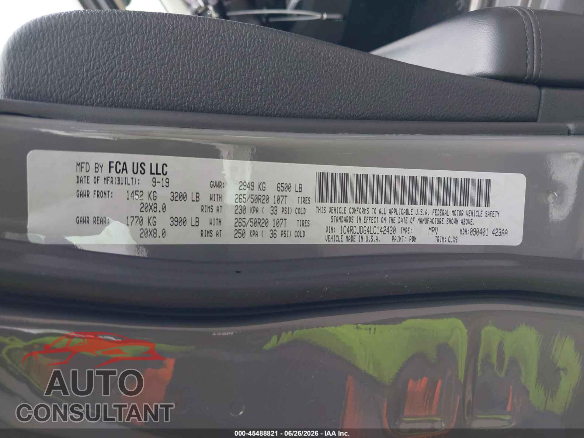 DODGE DURANGO 2020 - 1C4RDJDG4LC142430