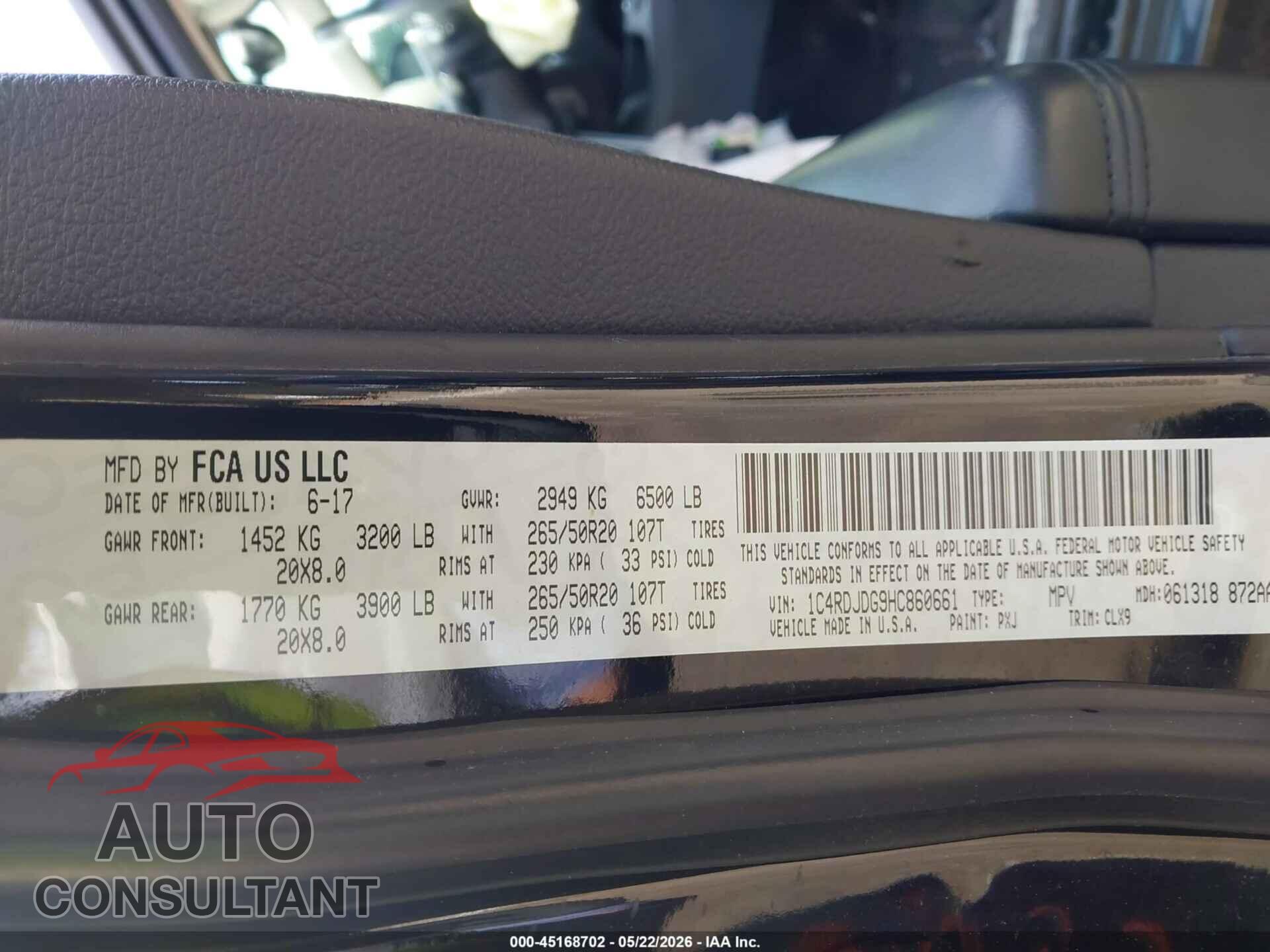 DODGE DURANGO 2017 - 1C4RDJDG9HC860661
