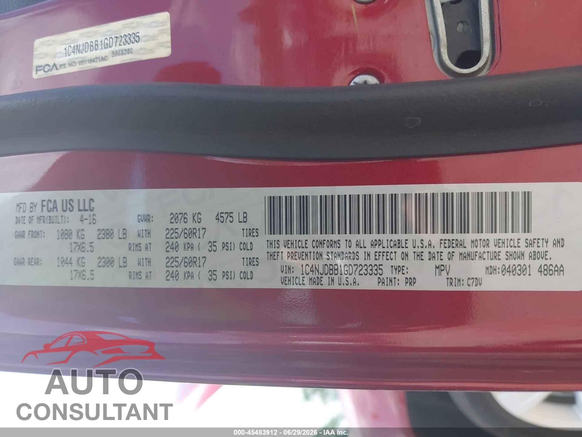JEEP COMPASS 2016 - 1C4NJDBB1GD723335