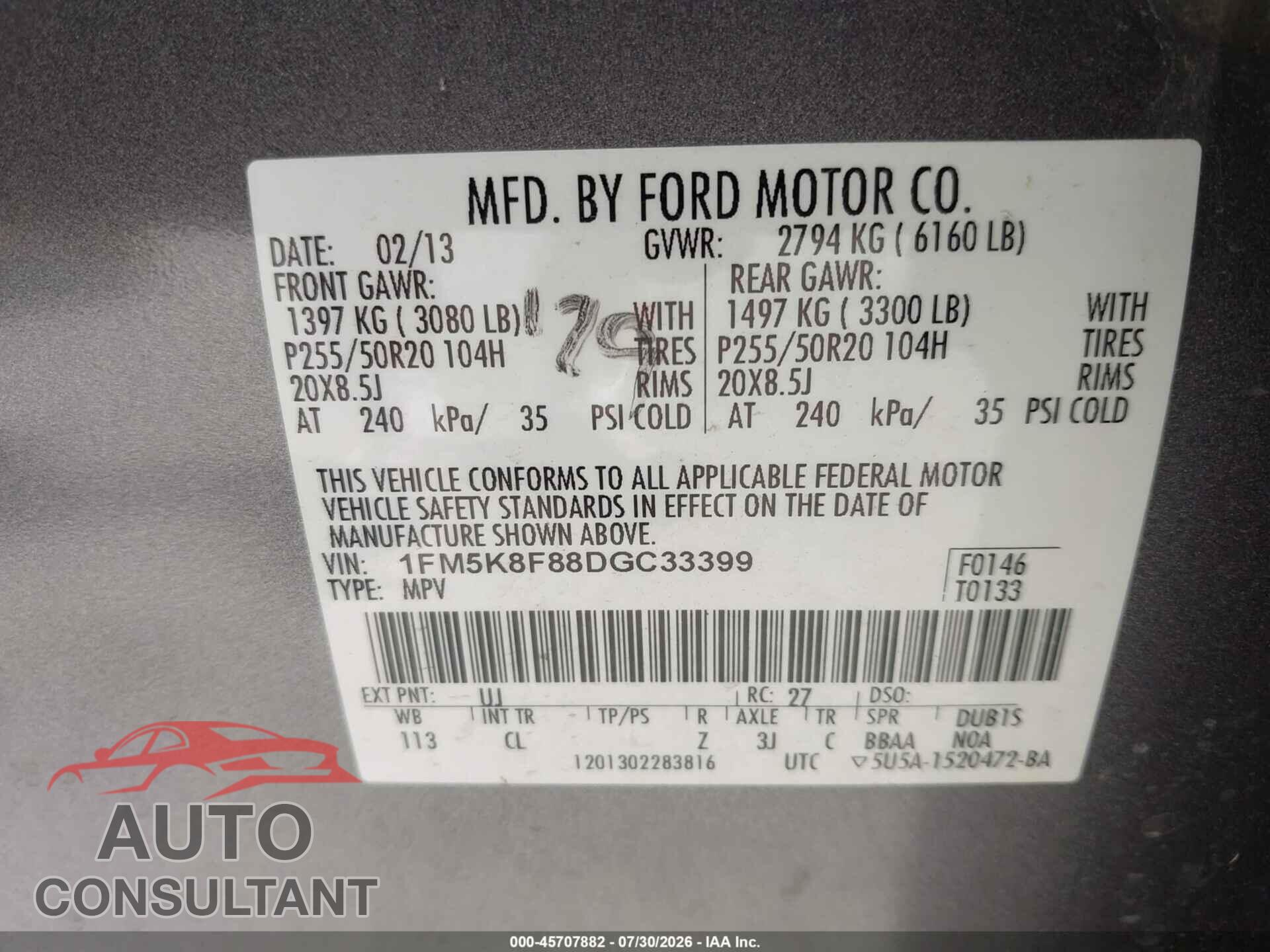 FORD EXPLORER 2013 - 1FM5K8F88DGC33399