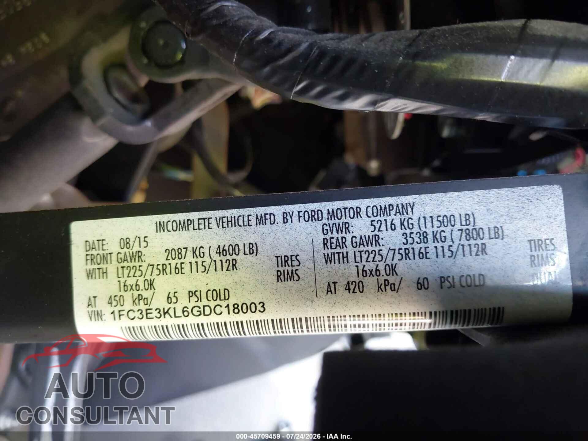 FORD E-350 STRIPPED 2016 - 1FC3E3KL6GDC18003