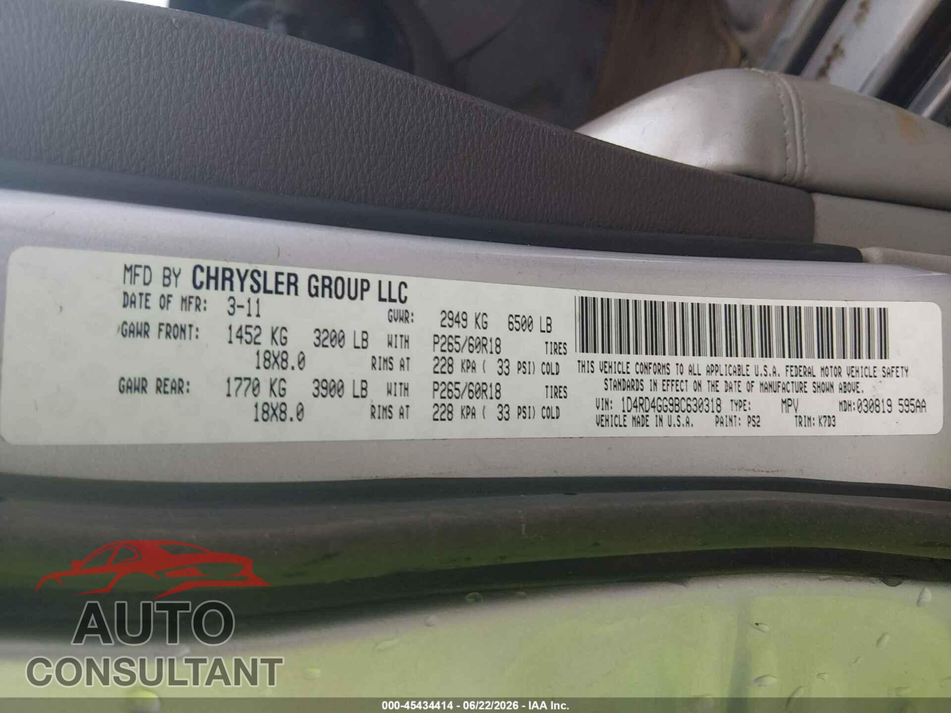 DODGE DURANGO 2011 - 1D4RD4GG9BC630318