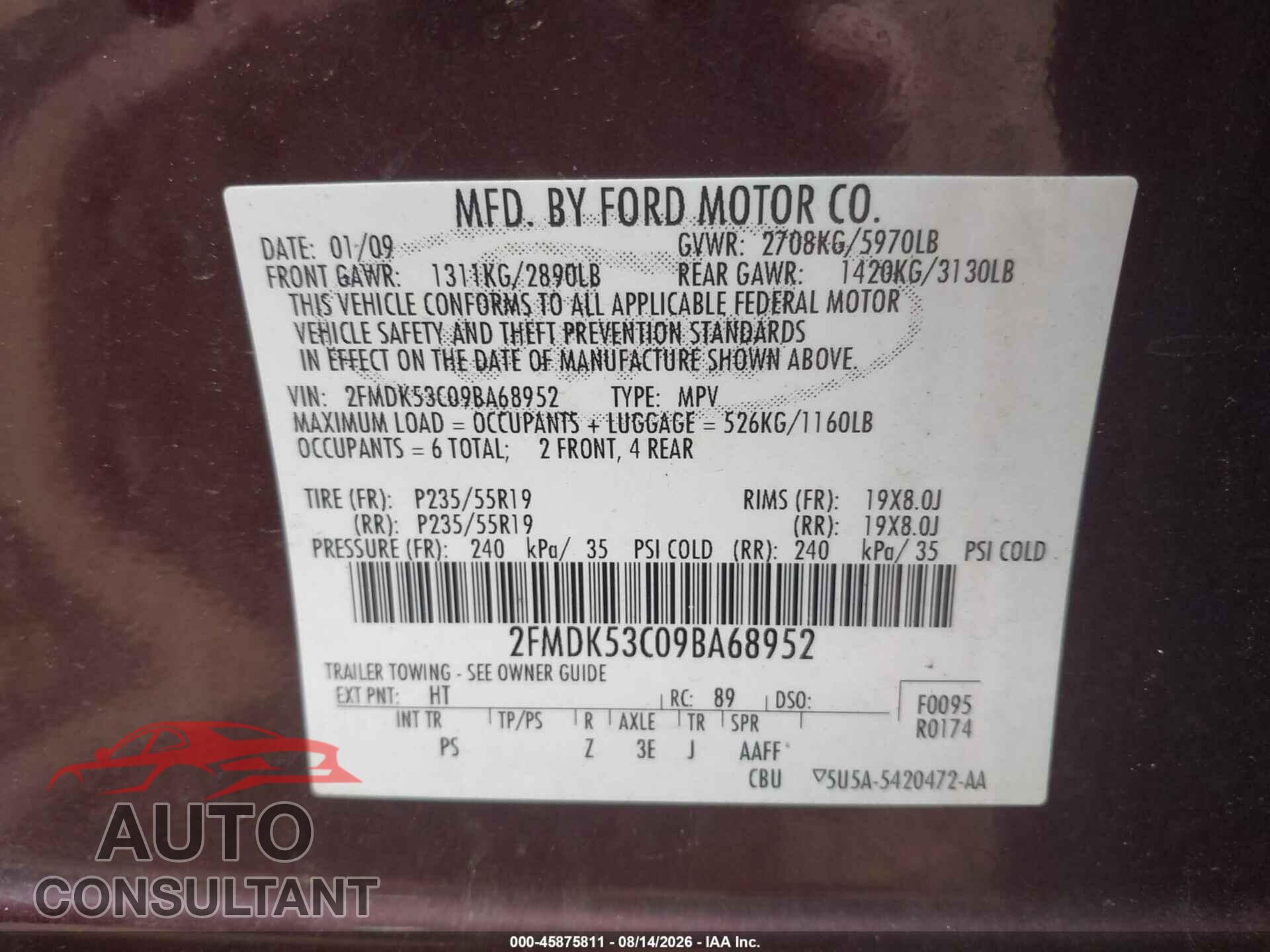 FORD FLEX 2009 - 2FMDK53C09BA68952