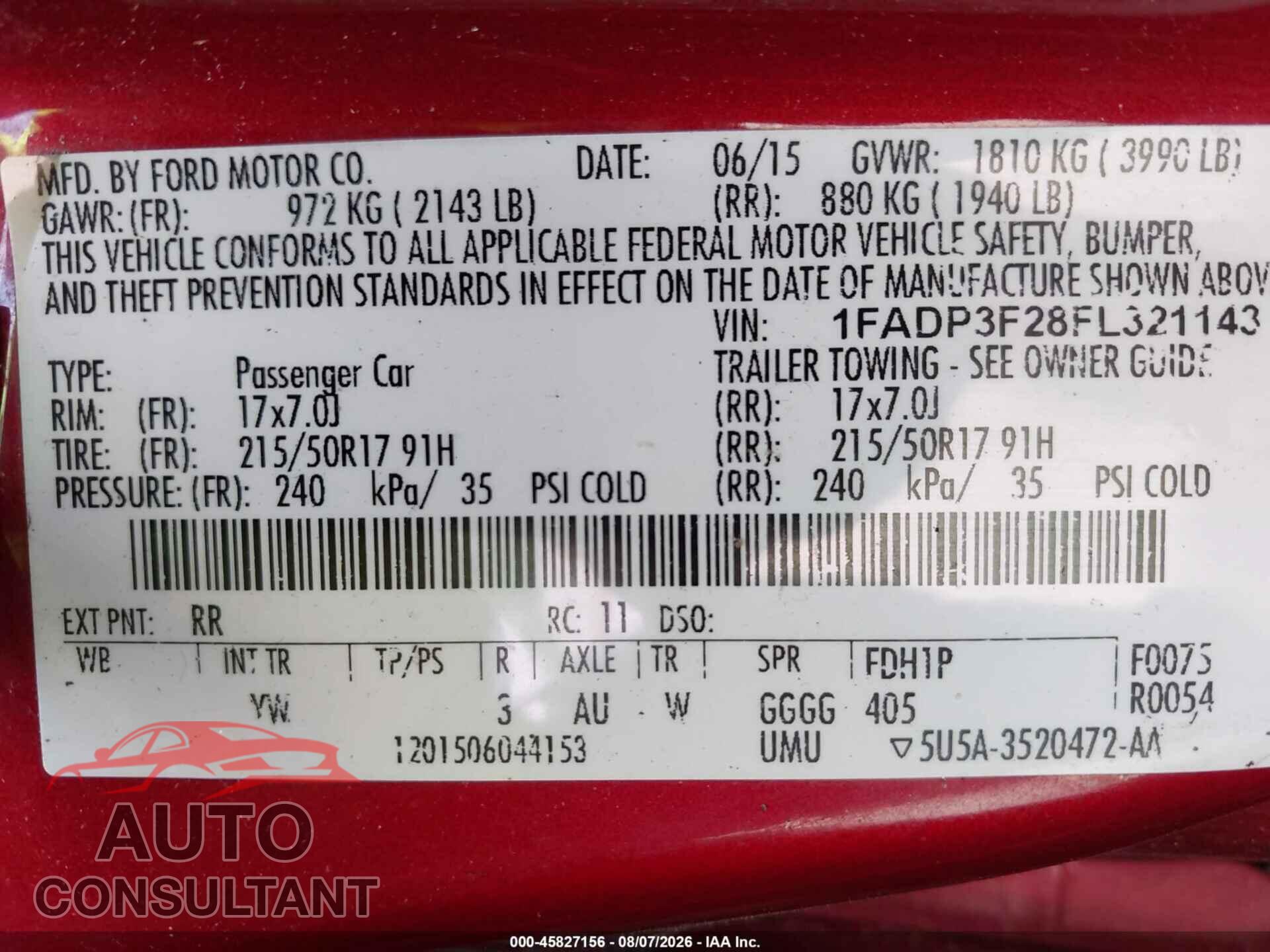 FORD FOCUS 2015 - 1FADP3F28FL321143
