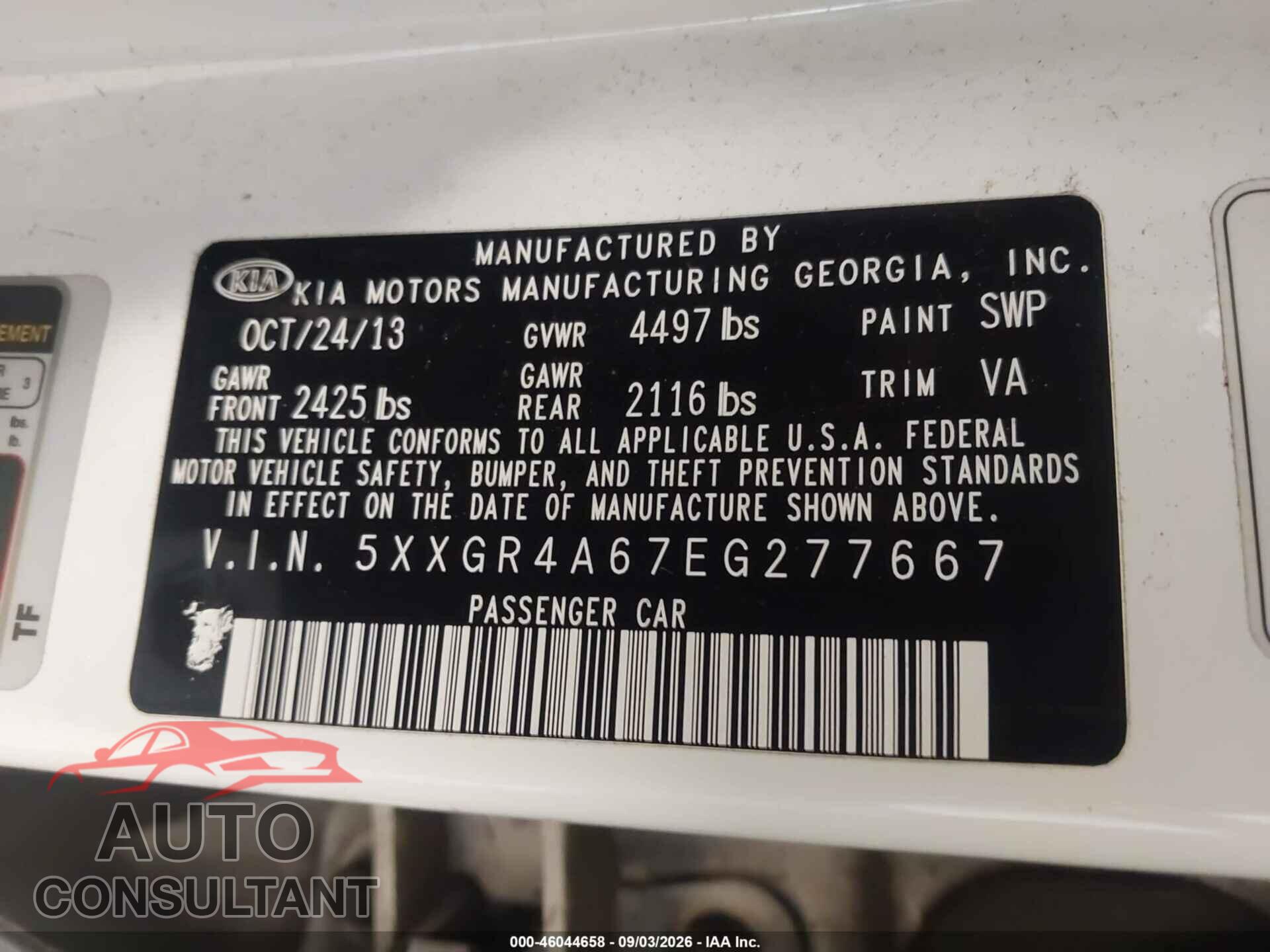 KIA OPTIMA 2014 - 5XXGR4A67EG277667