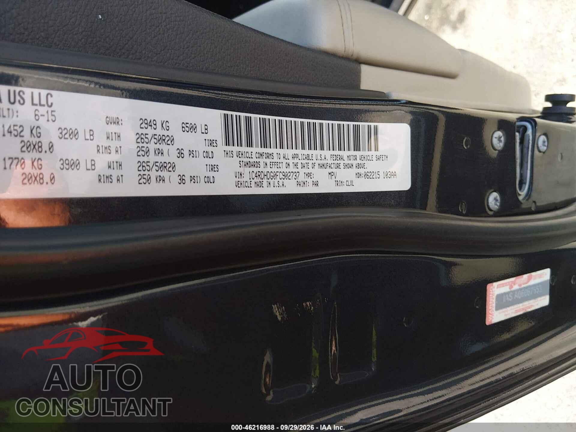 DODGE DURANGO 2015 - 1C4RDHDG0FC902737