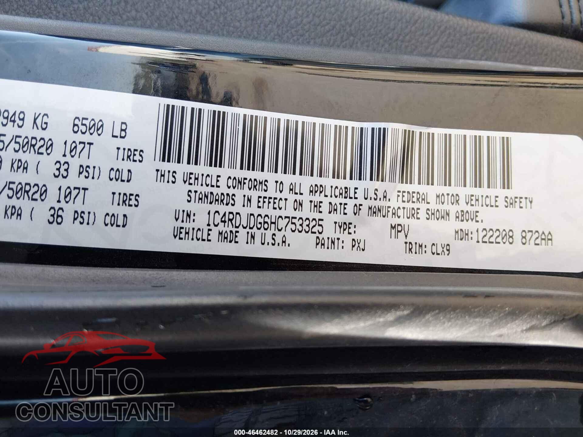 DODGE DURANGO 2017 - 1C4RDJDG6HC753325