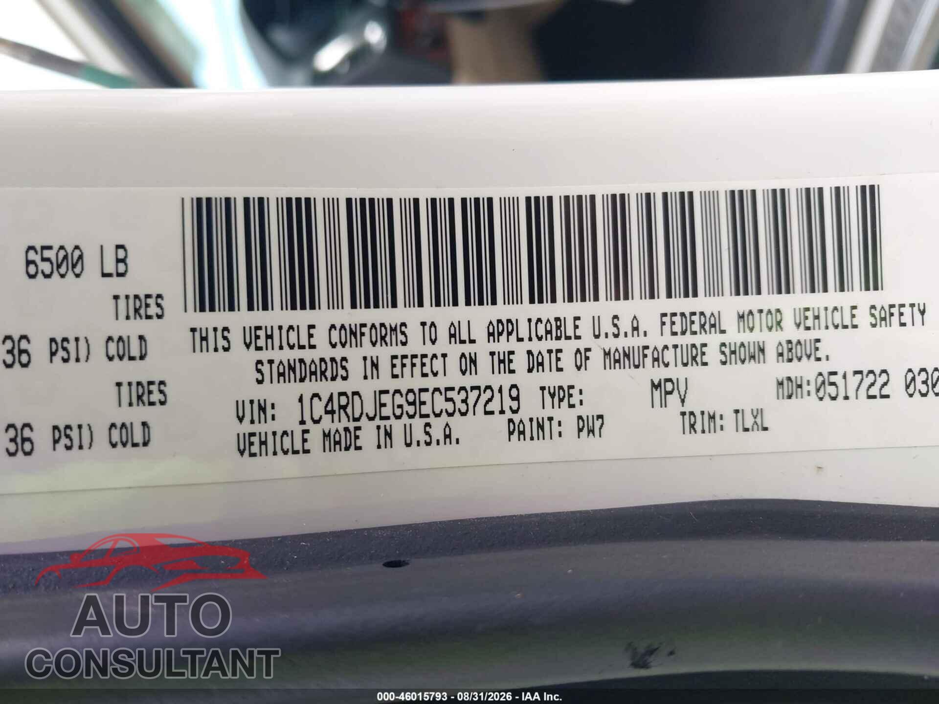 DODGE DURANGO 2014 - 1C4RDJEG9EC537219