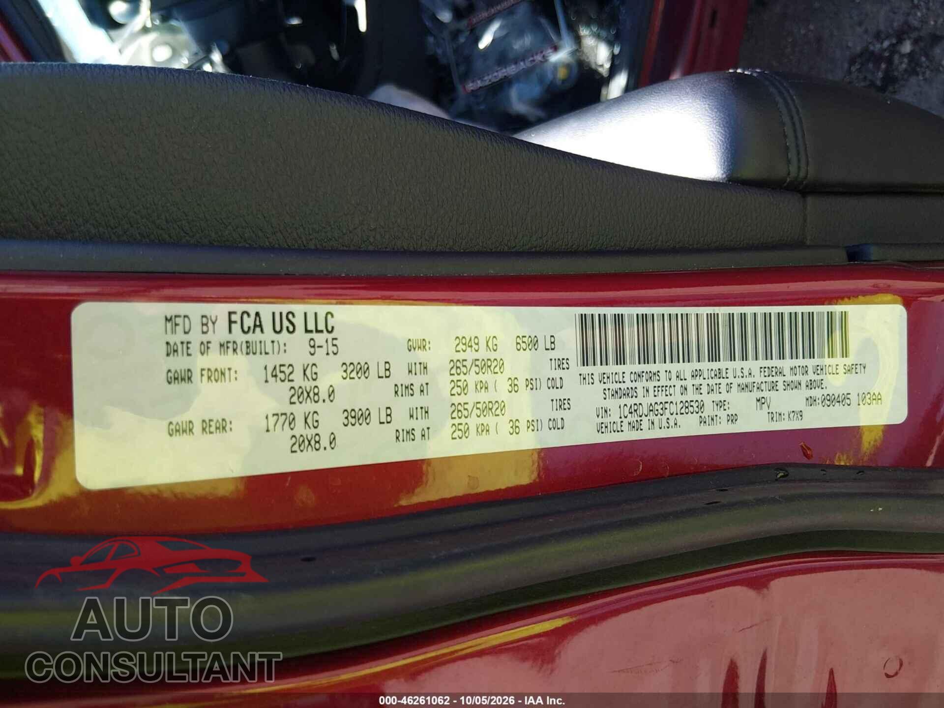 DODGE DURANGO 2015 - 1C4RDJAG3FC128530