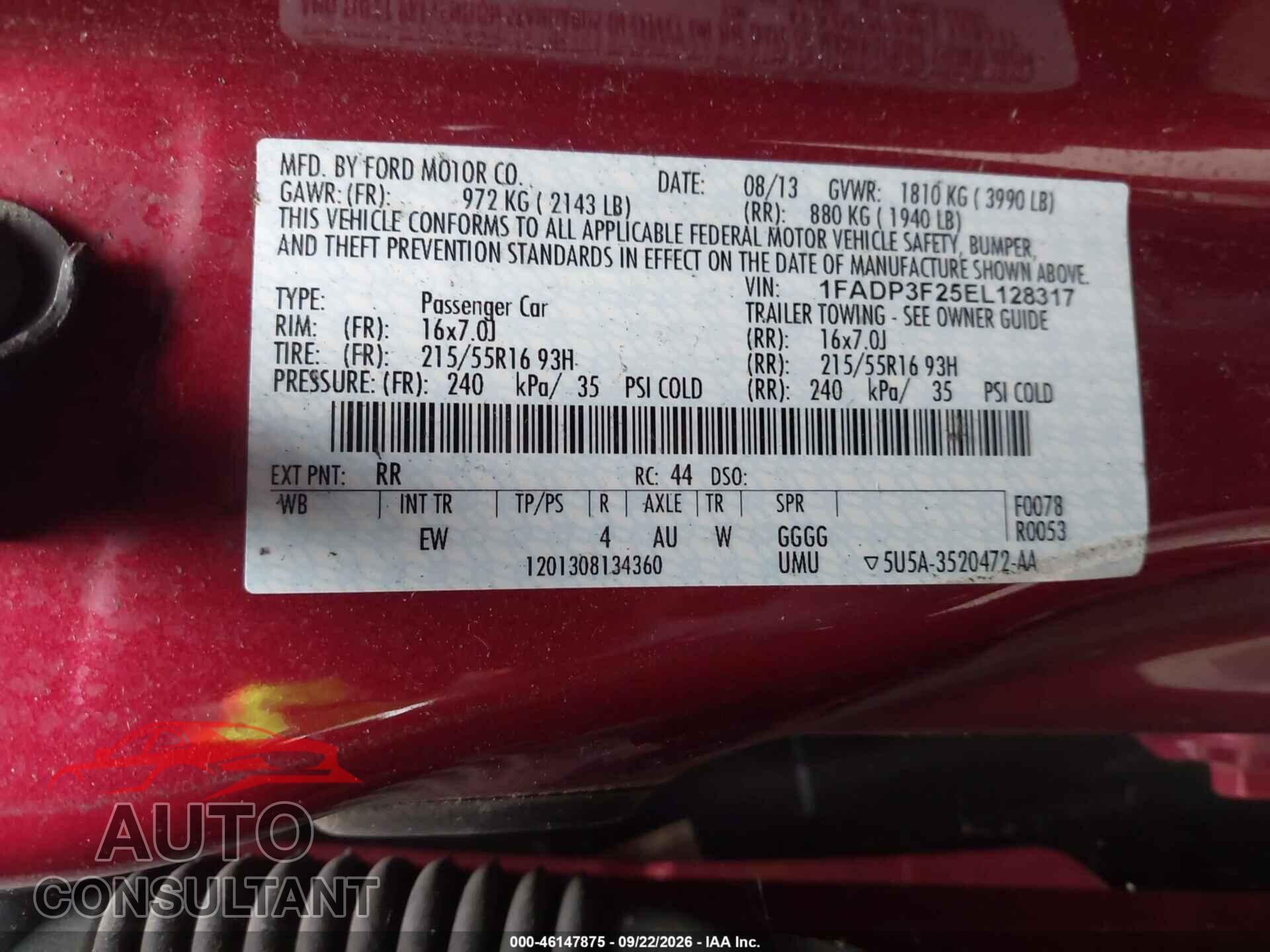 FORD FOCUS 2014 - 1FADP3F25EL128317