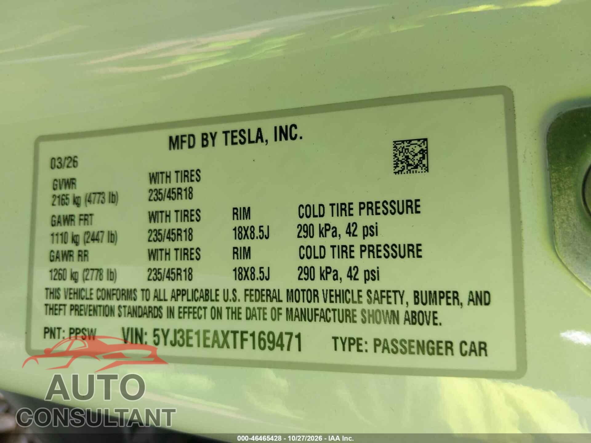 TESLA MODEL 3 2026 - 5YJ3E1EAXTF169471