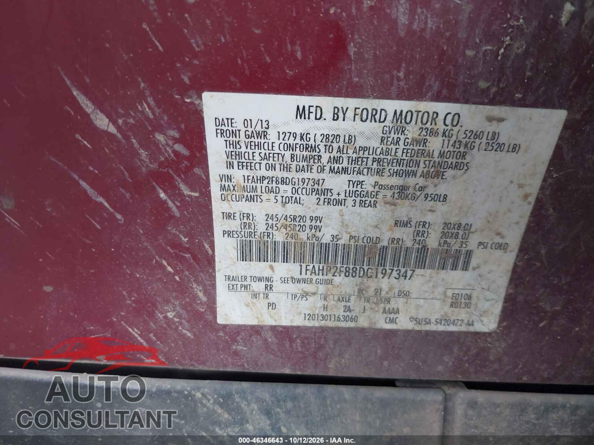 FORD TAURUS 2013 - 1FAHP2F88DG197347