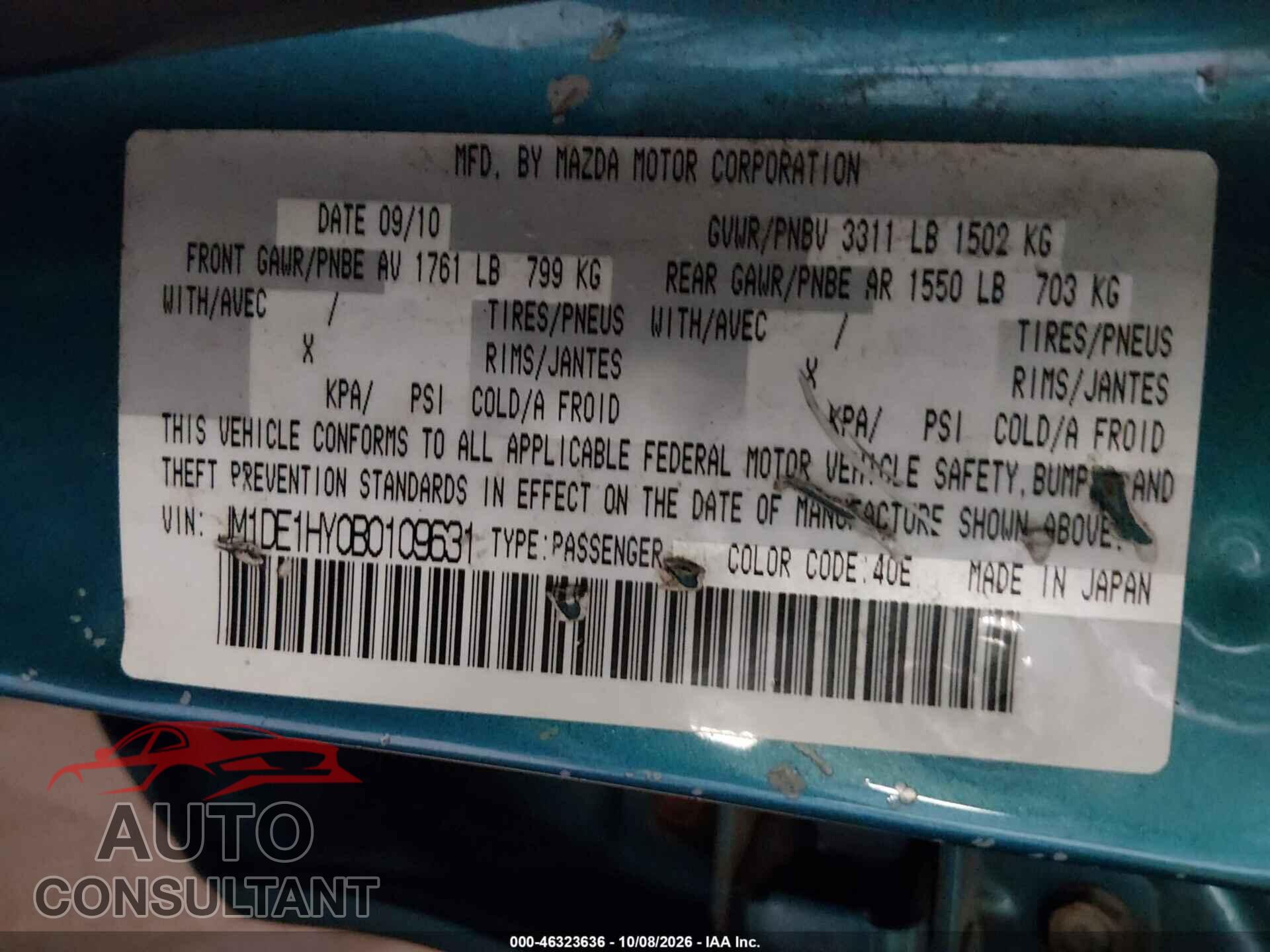 MAZDA MAZDA2 2011 - JM1DE1HY0B0109631