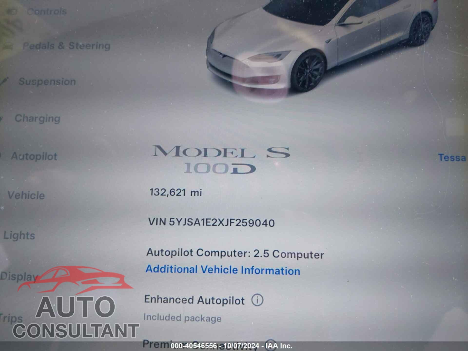 TESLA MODEL S 2018 - 5YJSA1E2XJF259040