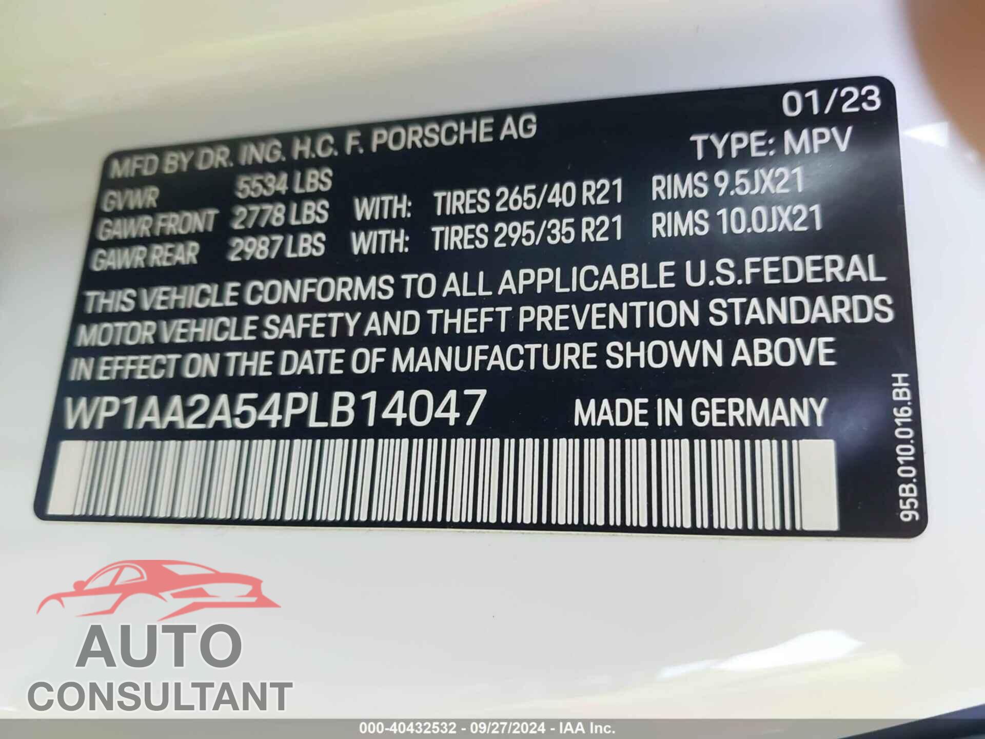 PORSCHE MACAN 2023 - WP1AA2A54PLB14047