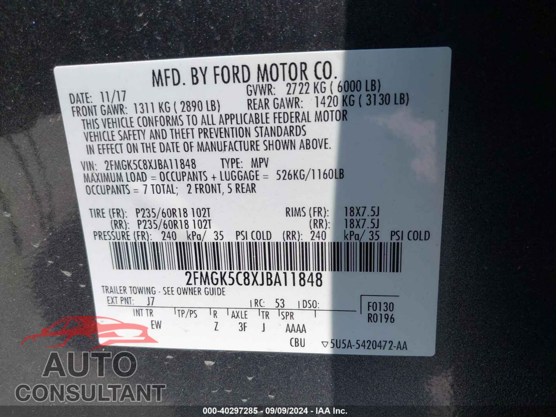 FORD FLEX 2018 - 2FMGK5C8XJBA11848