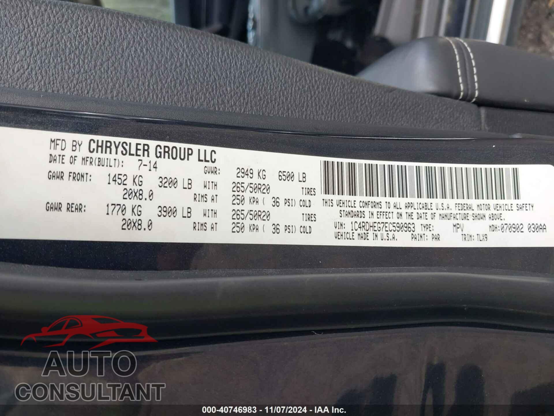 DODGE DURANGO 2014 - 1C4RDHEG7EC590963