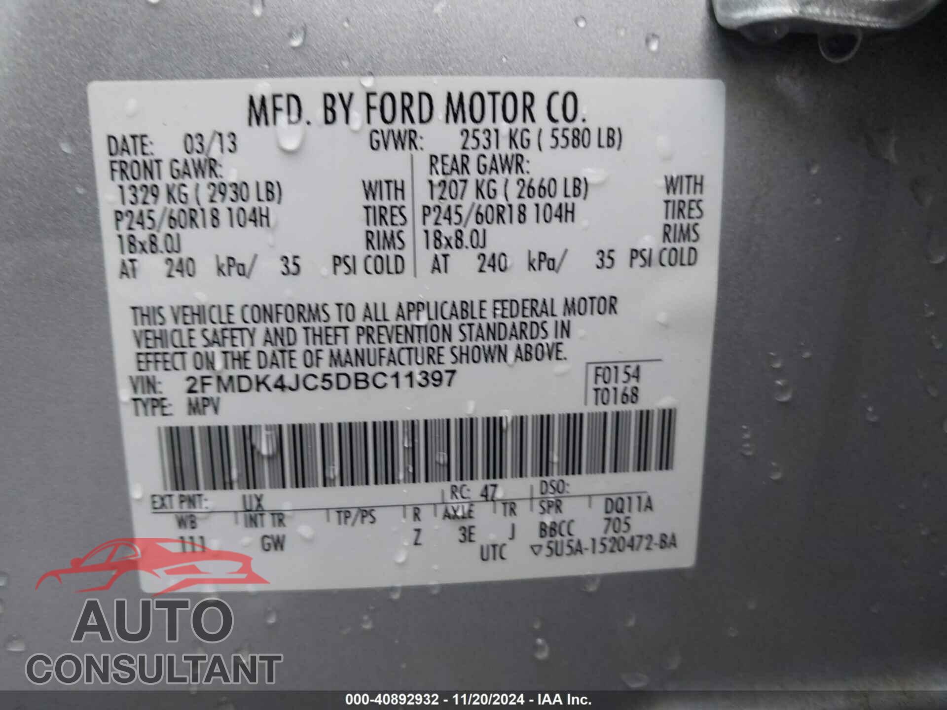FORD EDGE 2013 - 2FMDK4JC5DBC11397