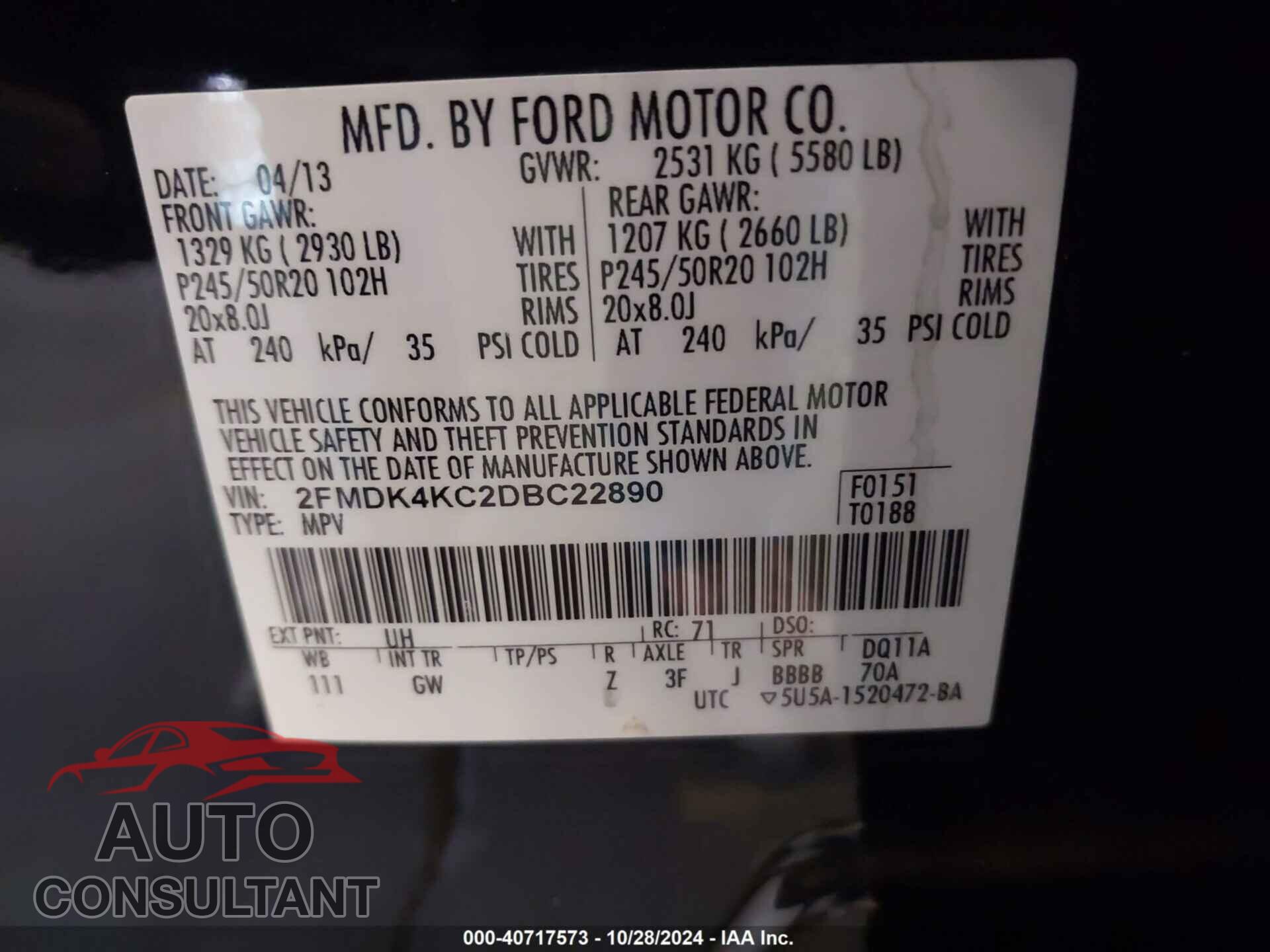FORD EDGE 2013 - 2FMDK4KC2DBC22890