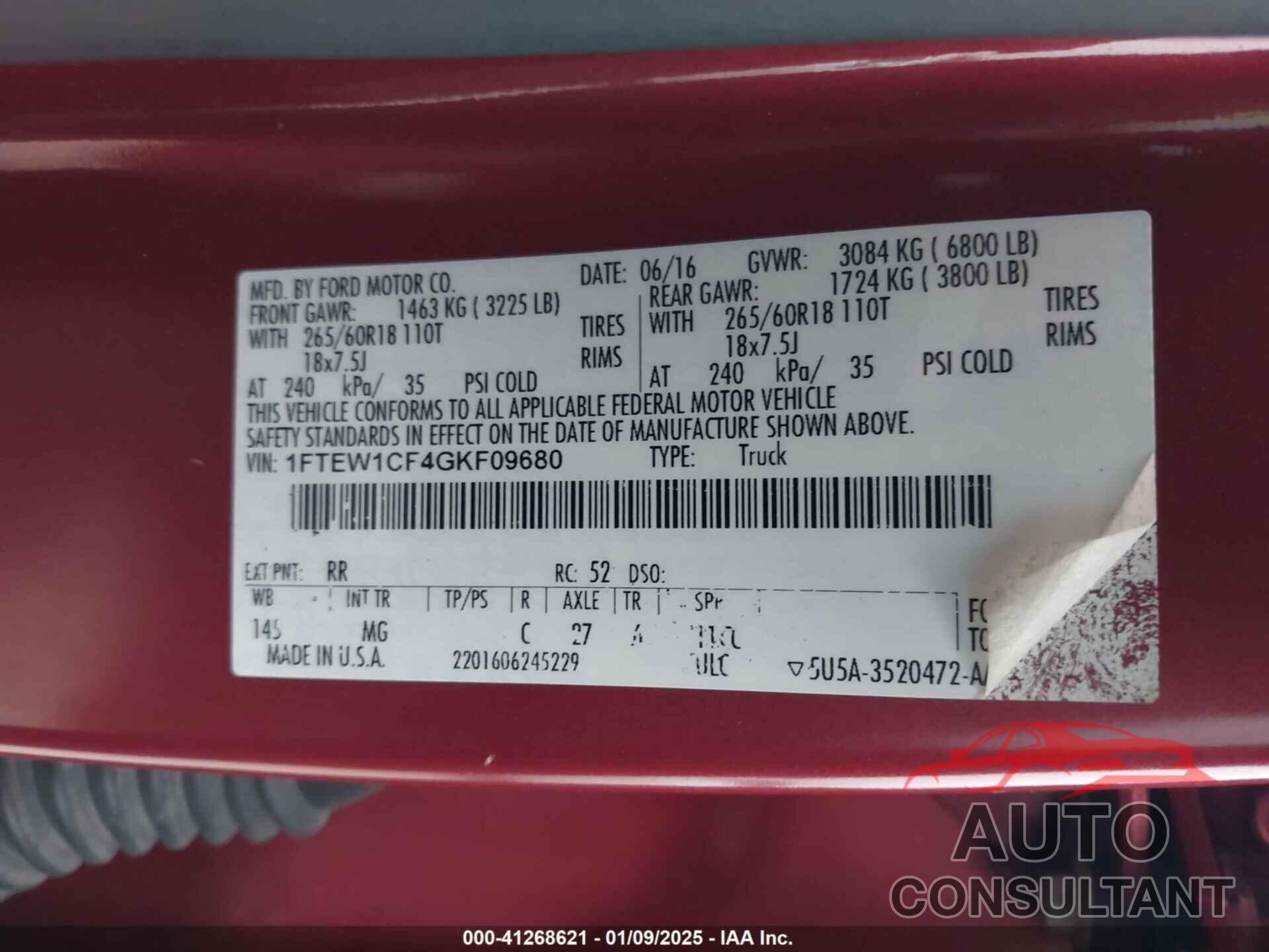 FORD F-150 2016 - 1FTEW1CF4GKF09680