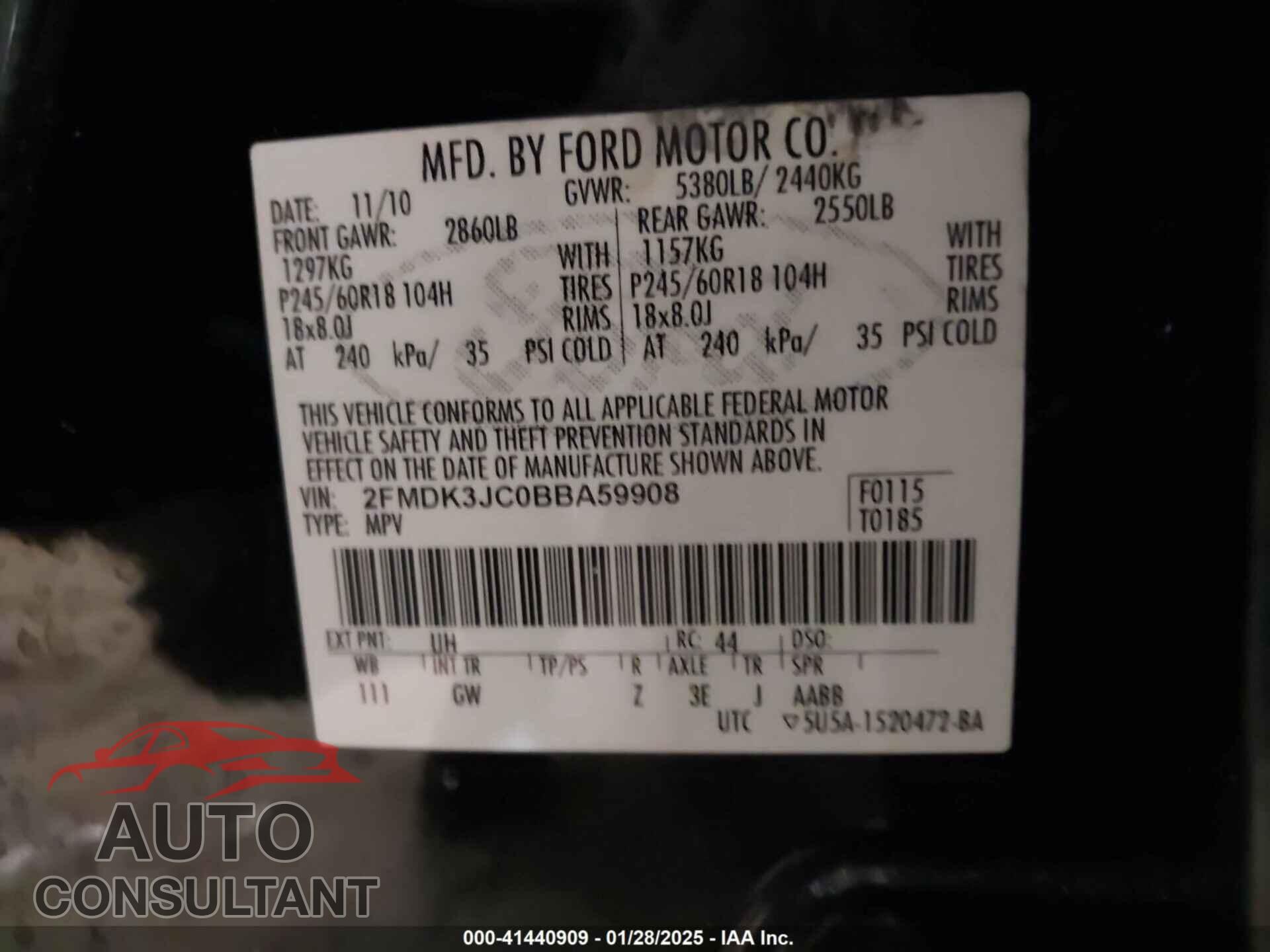 FORD EDGE 2011 - 2FMDK3JC0BBA59908