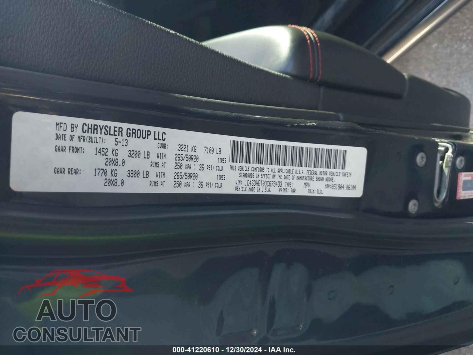 DODGE DURANGO 2013 - 1C4SDHET0DC679433