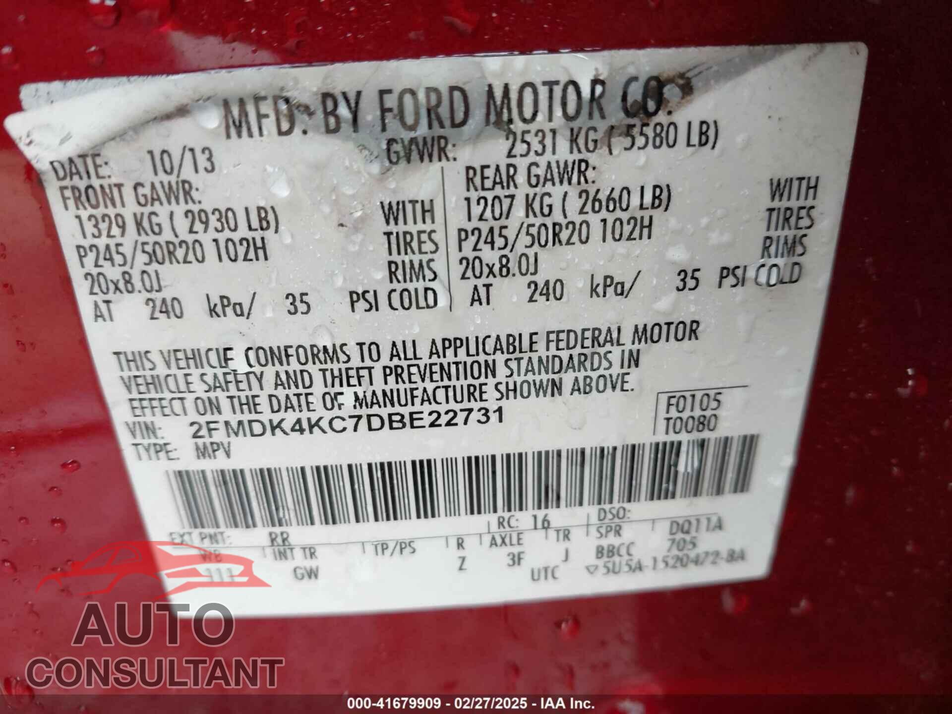 FORD EDGE 2013 - 2FMDK4KC7DBE22731