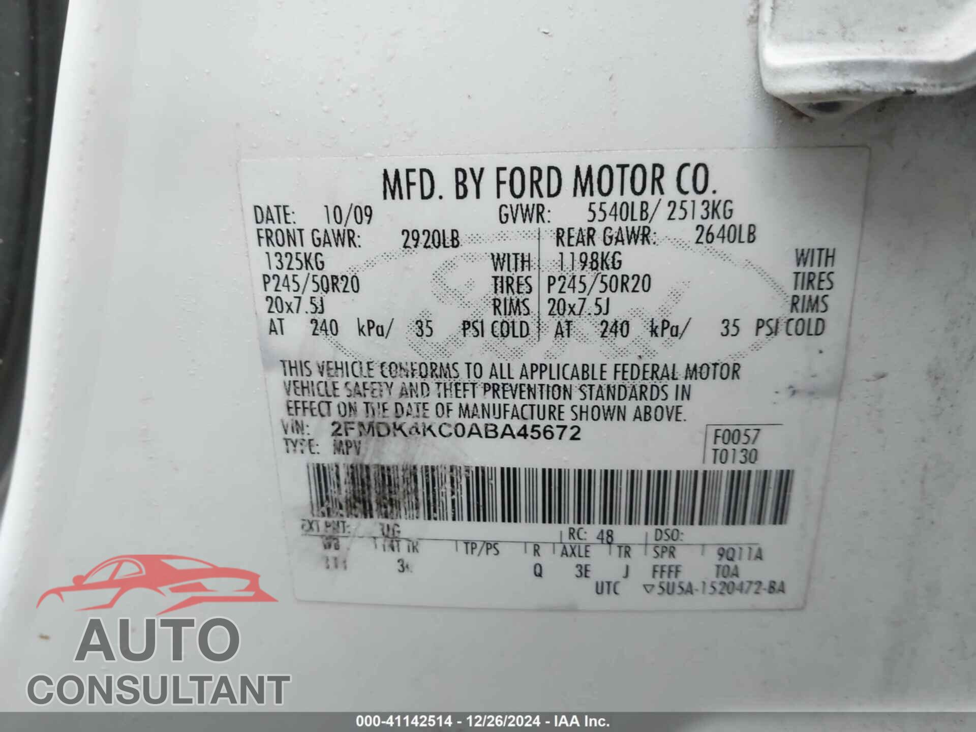 FORD EDGE 2010 - 2FMDK4KC0ABA45672