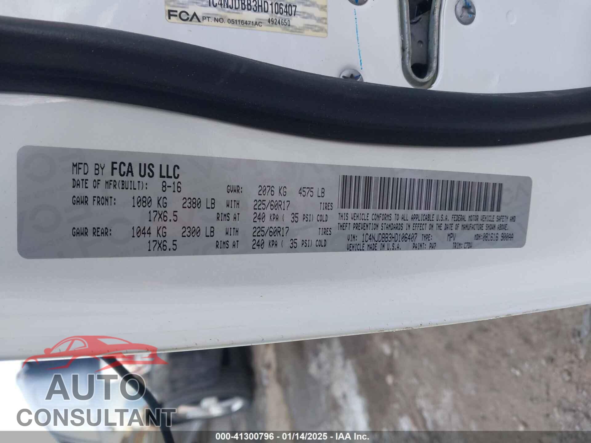 JEEP COMPASS 2017 - 1C4NJDBB3HD106407