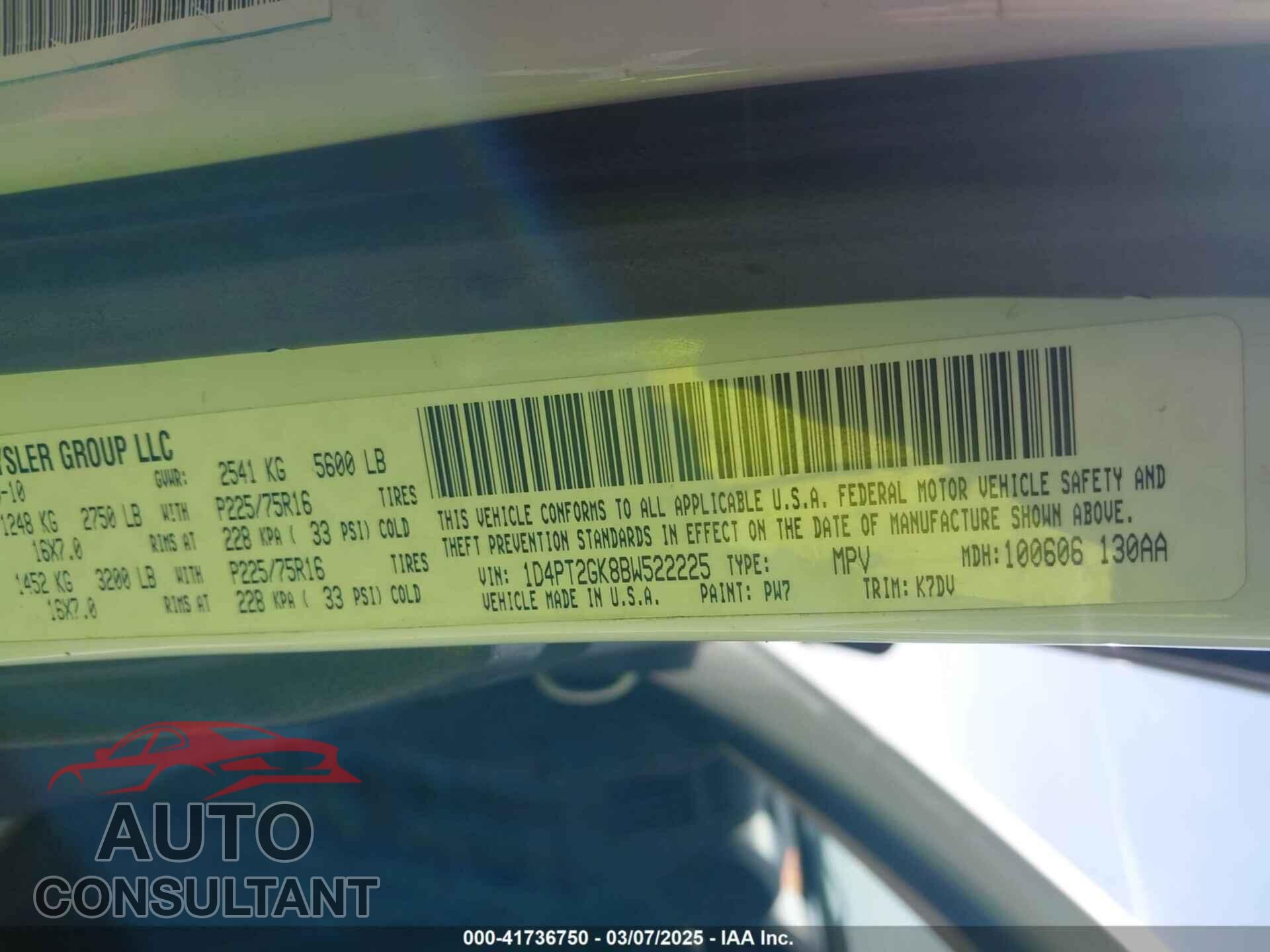 DODGE NITRO 2011 - 1D4PT2GK8BW522225