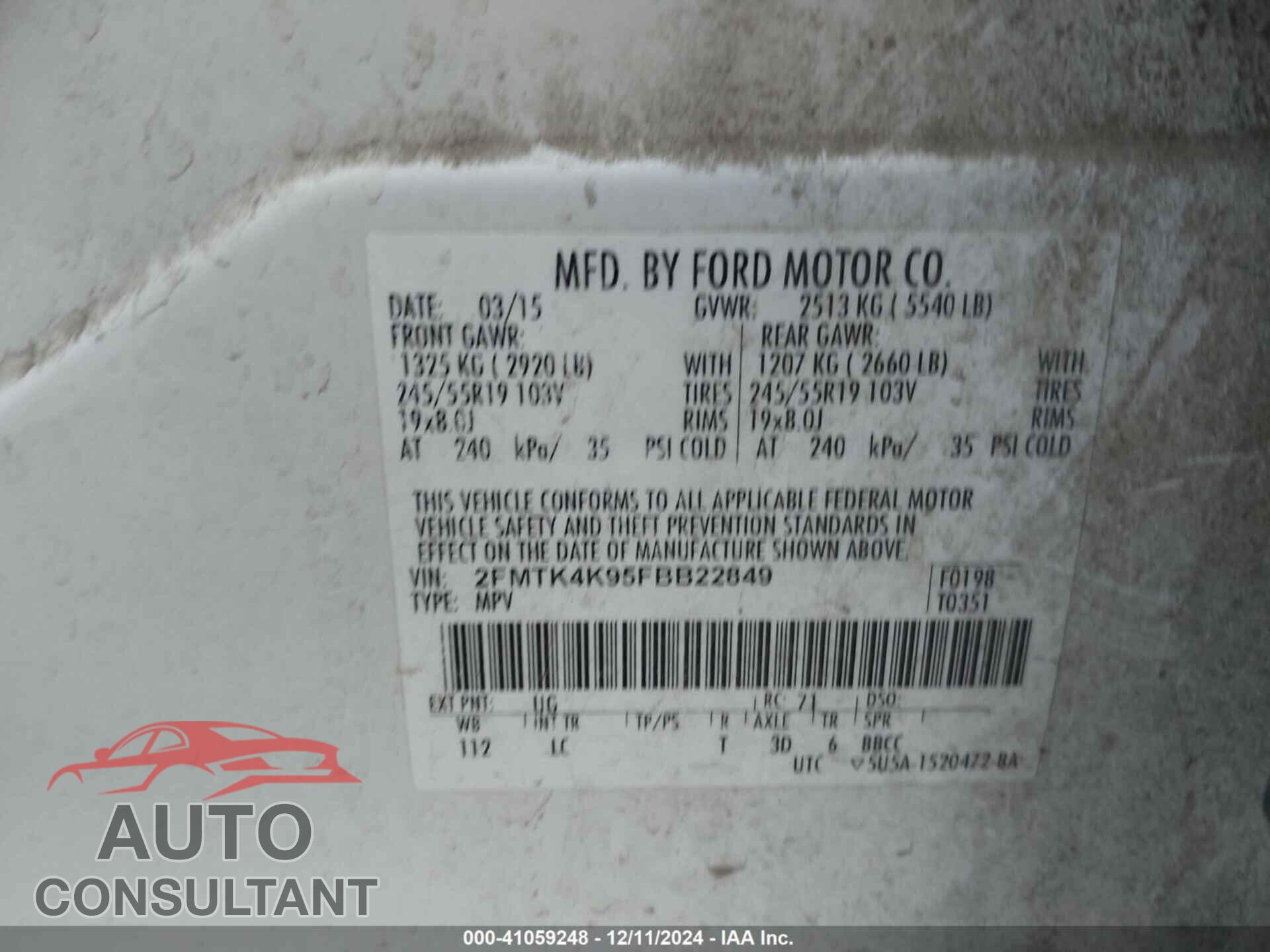 FORD EDGE 2015 - 2FMTK4K95FBB22849