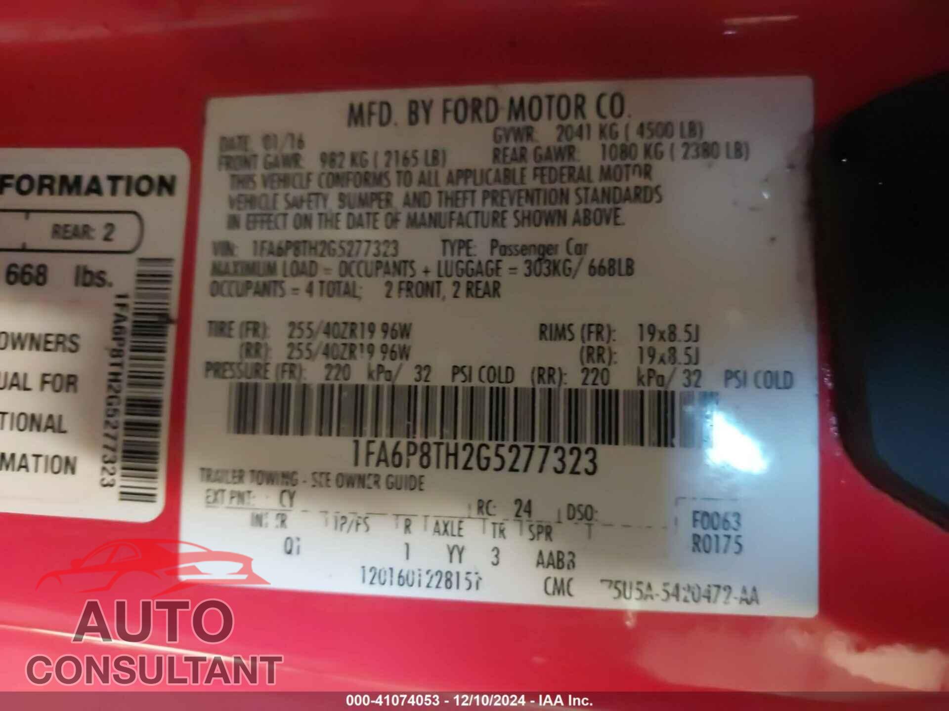 FORD MUSTANG 2016 - 1FA6P8TH2G5277323